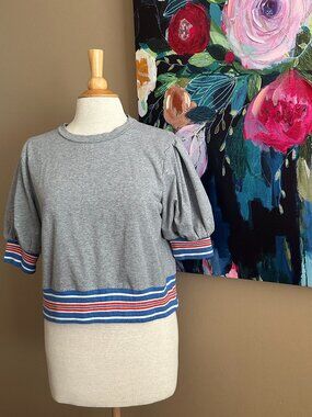 Moelleux Puff Sleeve Varsity Crop Top Gray Medium